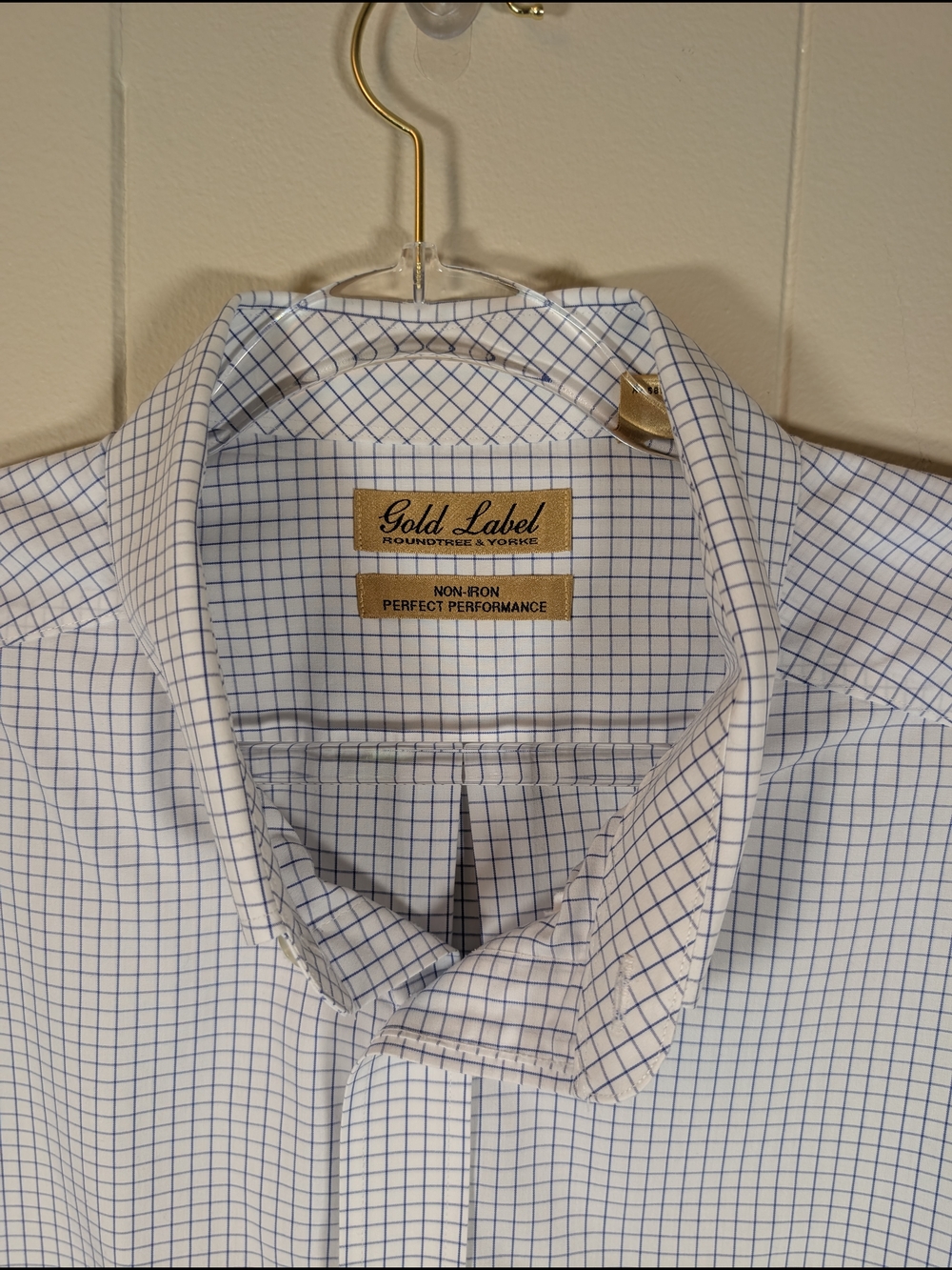 Roundtree & Yorke Gold Label Non-Iron Dress Shirt Mens XL Blue Check Button Down